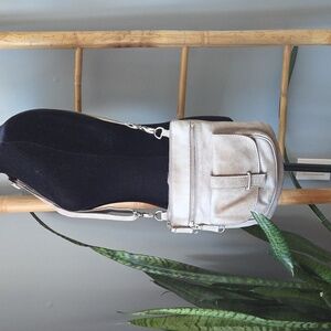 ROOTS Tribe Side Saddle Taupe Leather Crossbody Purse Bag Made In Canada